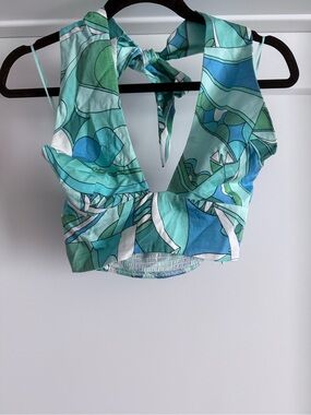 Olivaceous Aqua & Teal Halter Crop Top